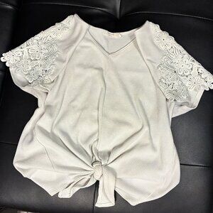 Lace Floral Sleeve cropped Blouse bottom Knot minimalist White 2010s